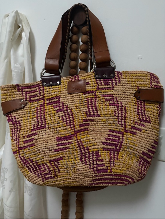 Isabel Marant Handbags - Isabel Marant Woven Straw Tote in Magenta & Mustard